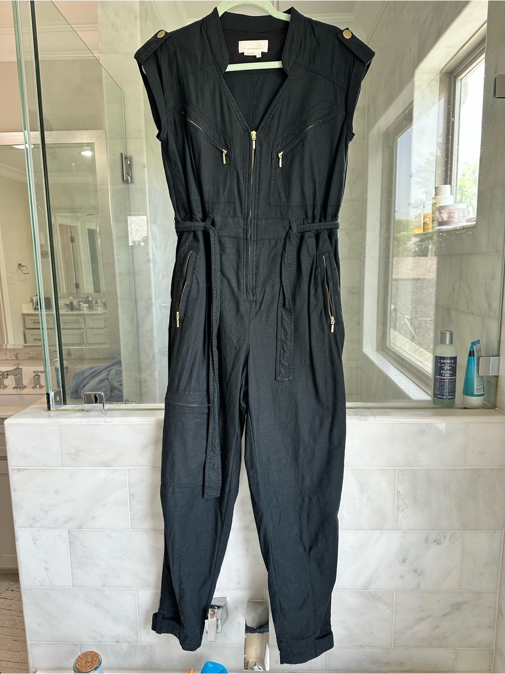 Anthropologie Black Jumpsuit with Subtle Stitch Detail